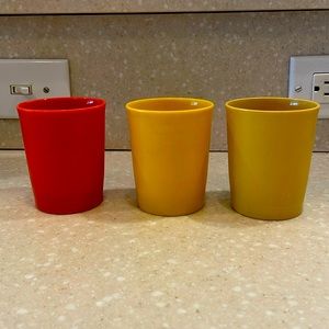 3 Vintage Tupperware #1251-36, 1251-4, 1251-35 6 oz cups orange-red, yellow